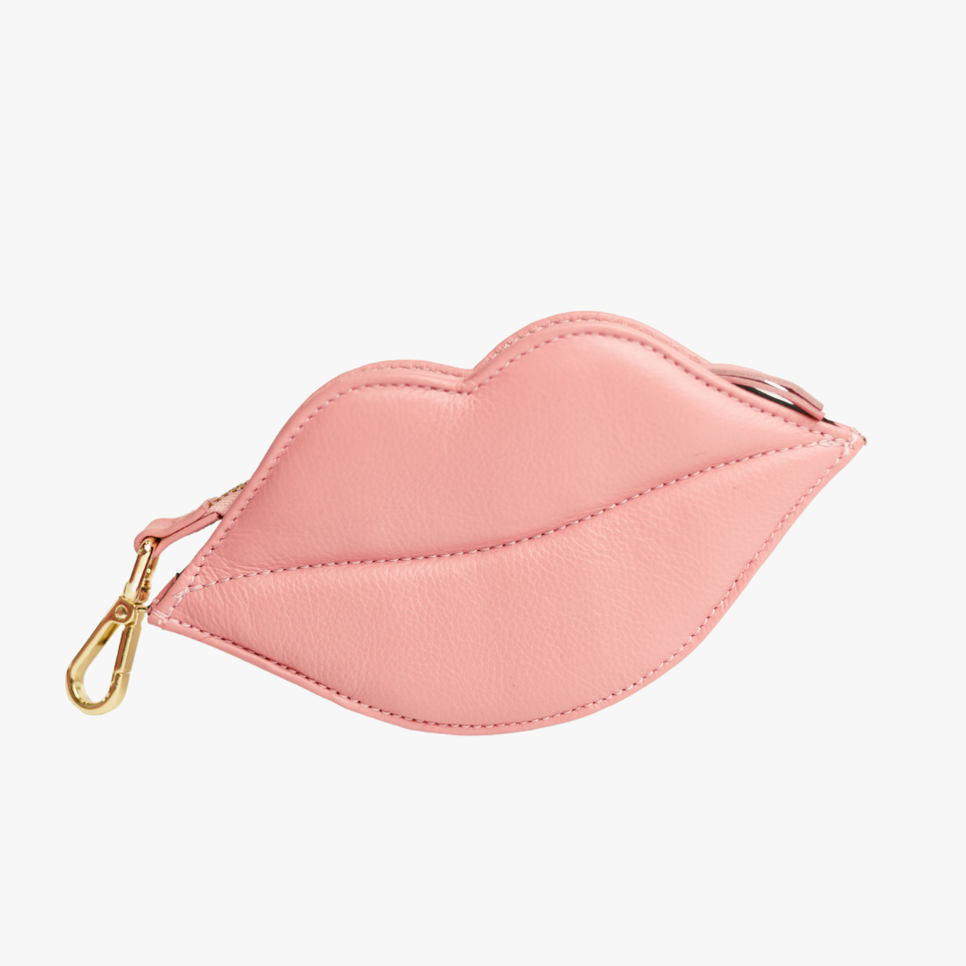 Poop bag holder “Kiss” made of pink leather