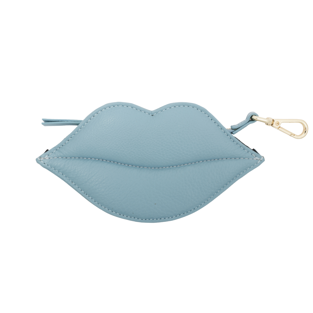 Poop bag holder “Kiss” made of Light Blue Leather