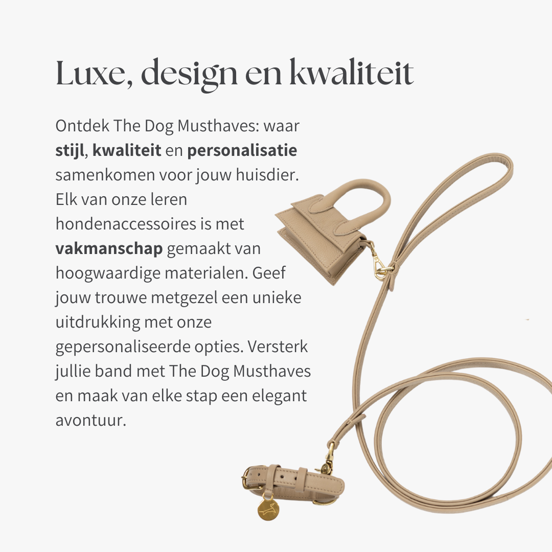 Luxury leather dog collar with name tag - Classic - Sand / taupe