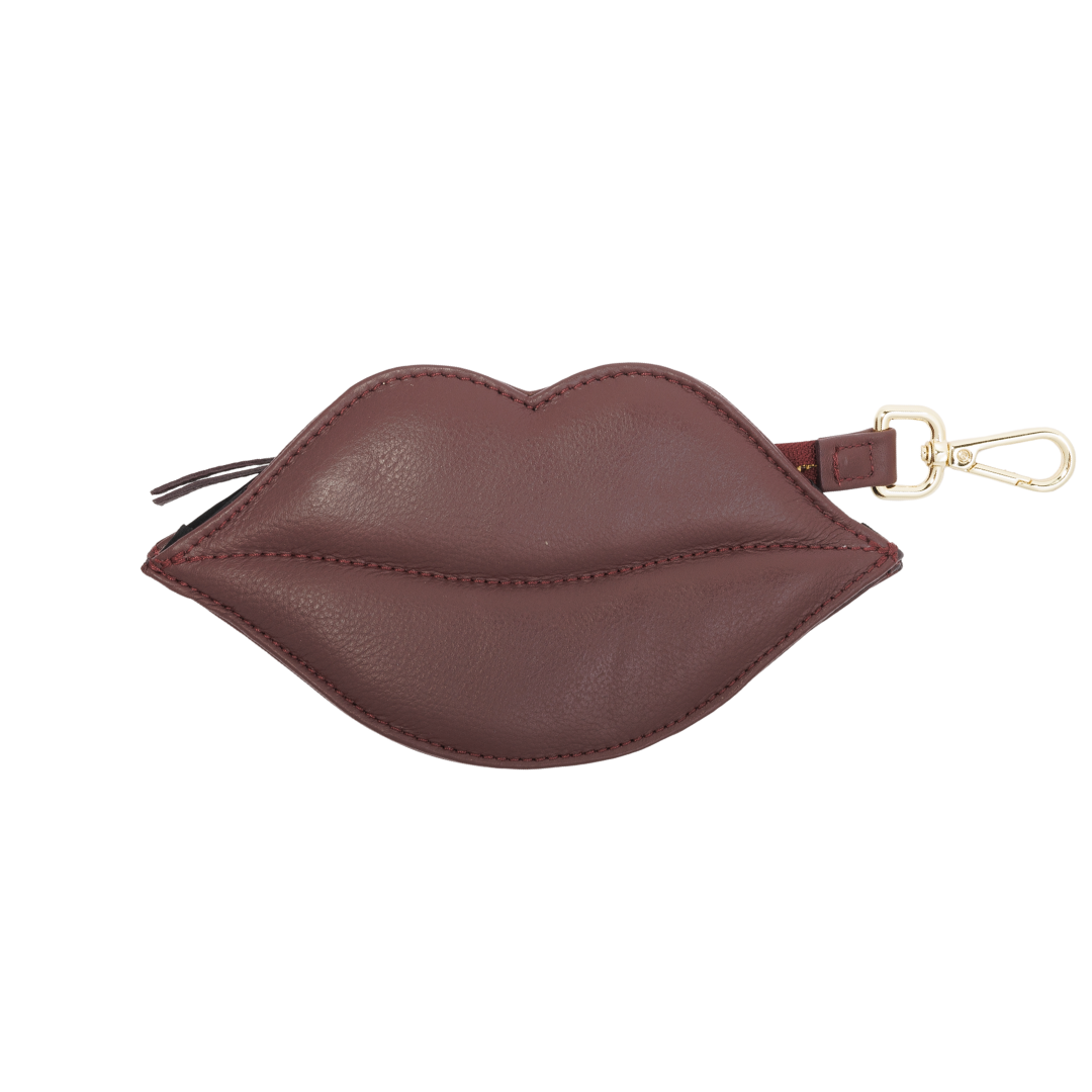Poop bag holder “Kiss” made of burgundy red leather
