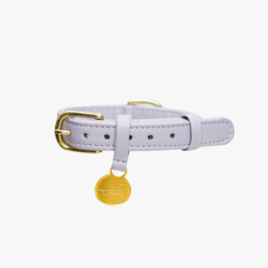 Hondenhalsband luxe leer met naam penning - Klassiek - Lila
