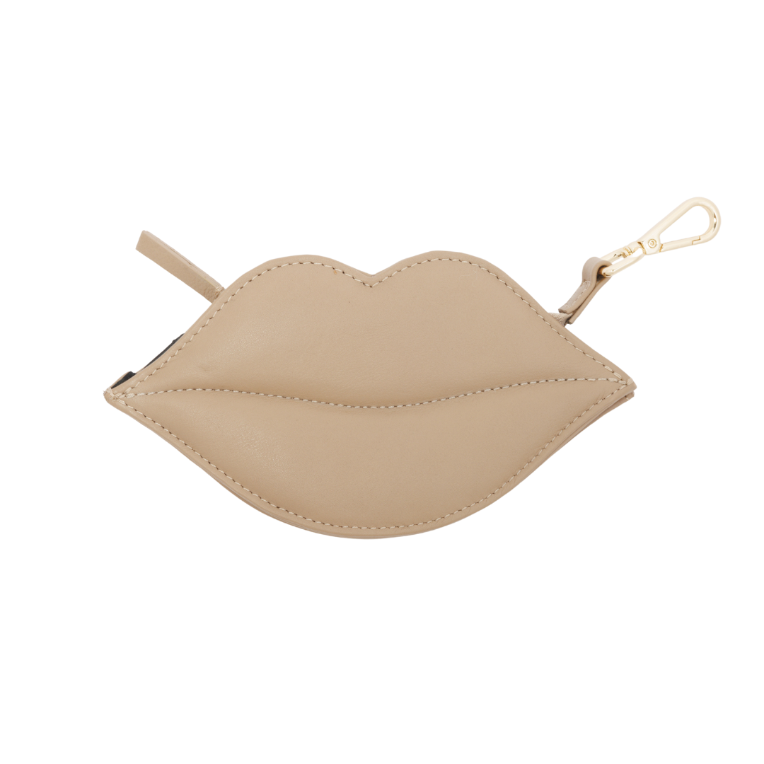 Poop bag holder “Kiss” made of Sand taupe Leather