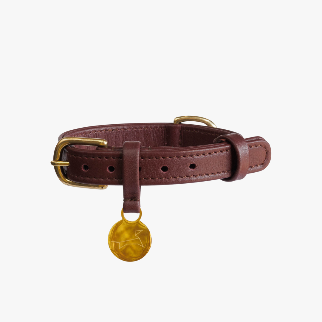 Hondenhalsband luxe leer met naam penning - Klassiek - Bordeaux rood