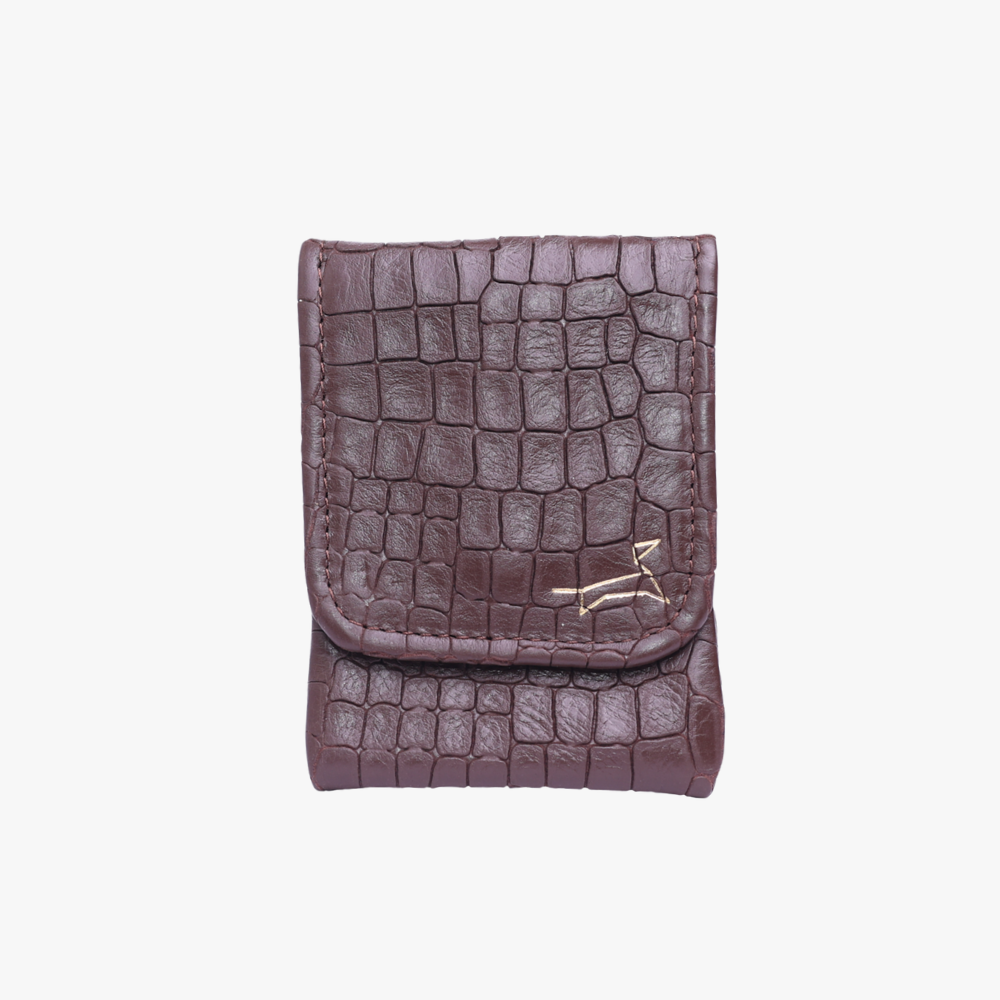 Leren Croco Donkerbruin pooch bag met messing clip