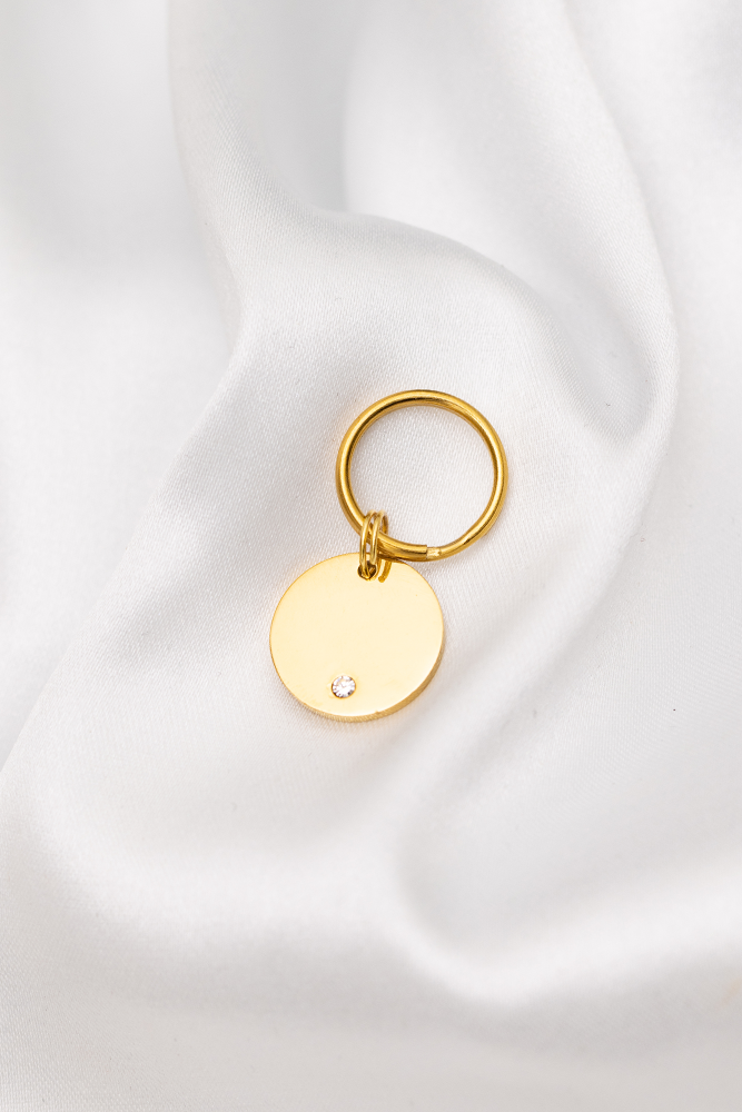 SCOTTIE ⌀15mm – Gold + Brillant – Personalisierte Hundemarke mit Name und Telefonnummer auf der Rückseite