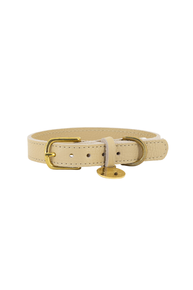 Dog collar leather with small classic grain - Beige