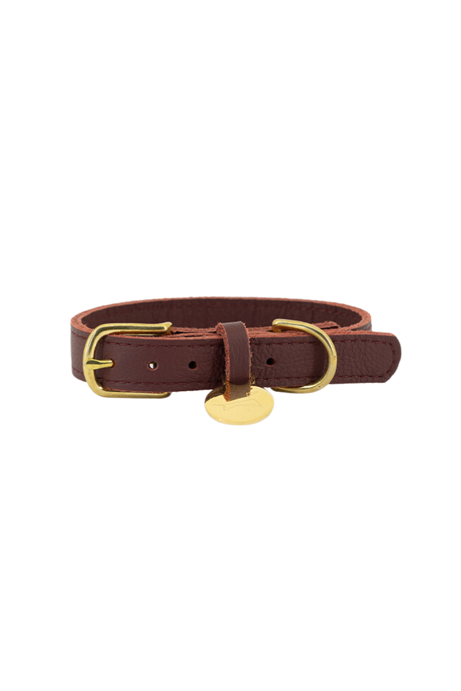 Dog collar leather with small classic grain - Bordeaux red