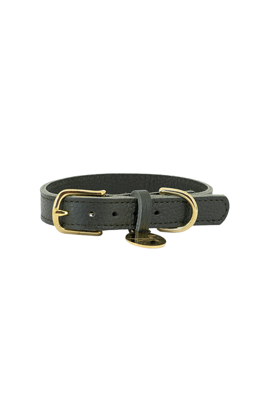 Dog collar leather with small classic grain - Army green