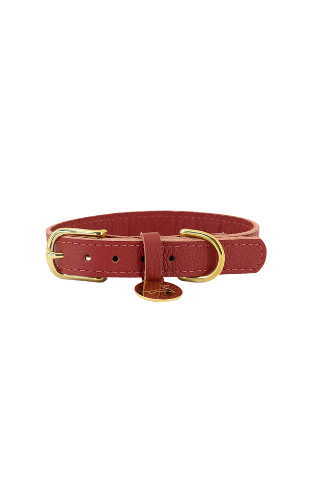 Dog collar leather with small classic grain - Lipstick red