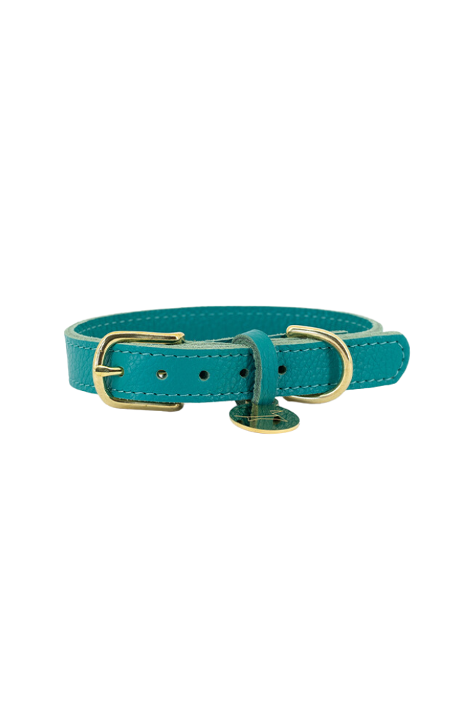 Dog collar leather with small classic grain - Petrol