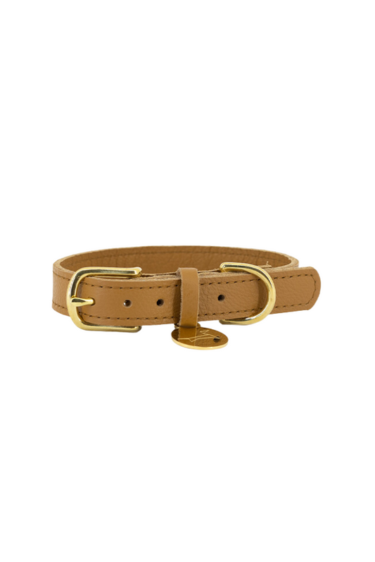 Dog collar leather with small classic grain - Peanut