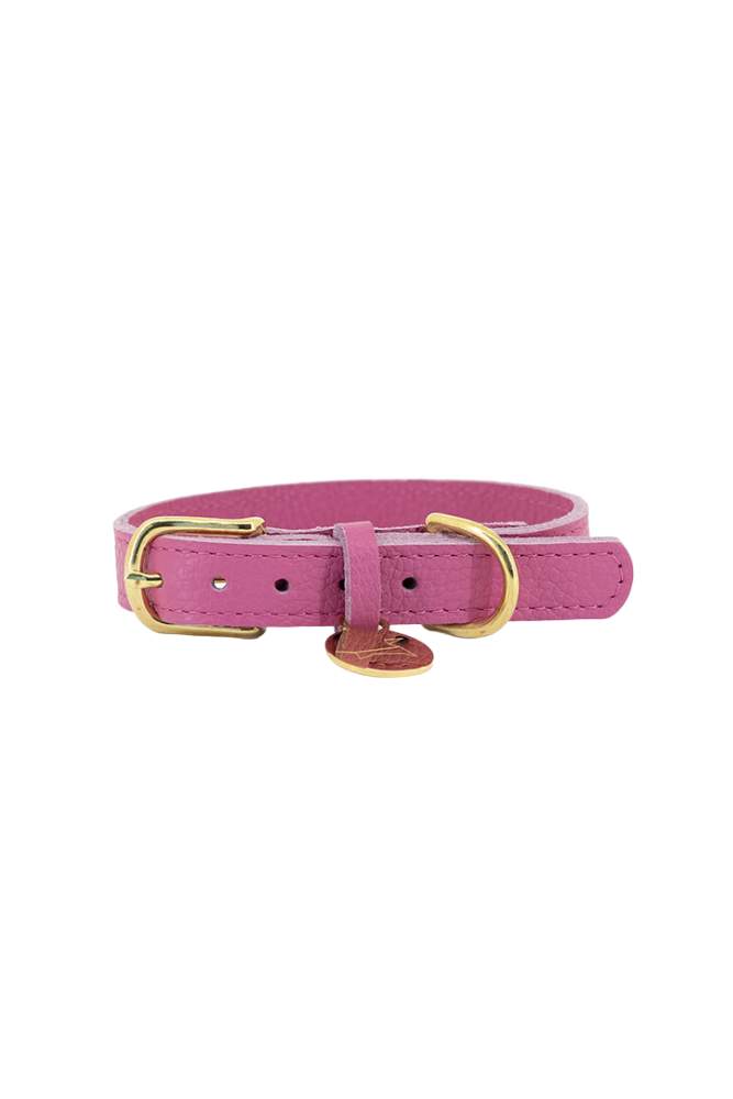 Dog collar leather with small classic grain - Pink