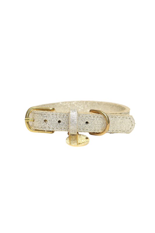 Hundehalsband aus Leder mit Namensschild - Weiches Gold (Nubuk)