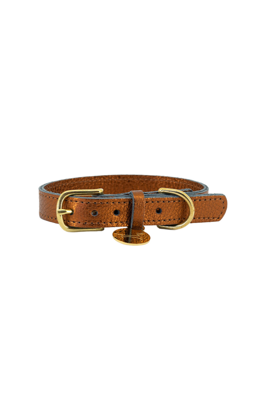 Dog collar metallic leather - Copper