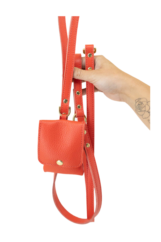 Dog leash leather + pooch with small classic grain 170 cm long | 1.5 cm wide - Coral