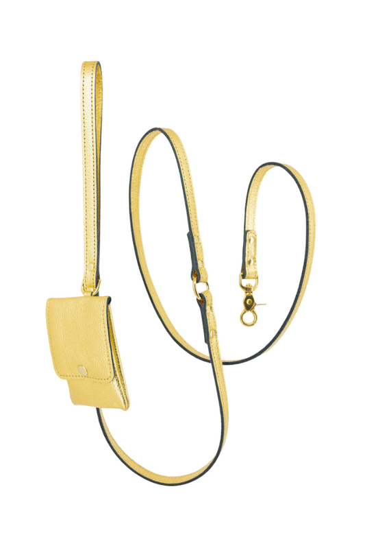 Dog leash + pooch leather metallic 170 cm long | 1.5 cm wide - Gold