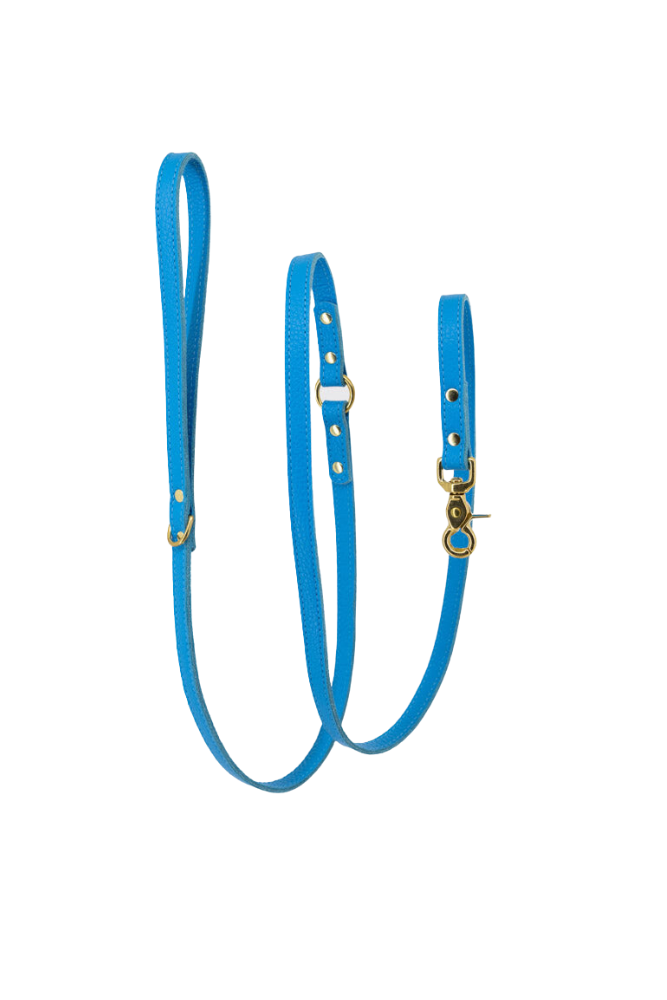 Dog leash leather with small classic grain 170 cm long | 1.5 cm wide - Frida blue