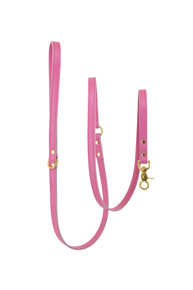 Dog leash leather with small classic grain 170 cm long | 1.5 cm wide - Pink