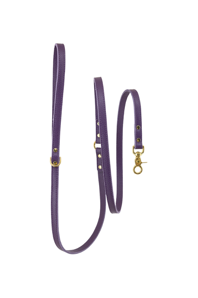 Dog leash leather with small classic grain 170 cm long | 1.5 cm wide - Very Peri Purple