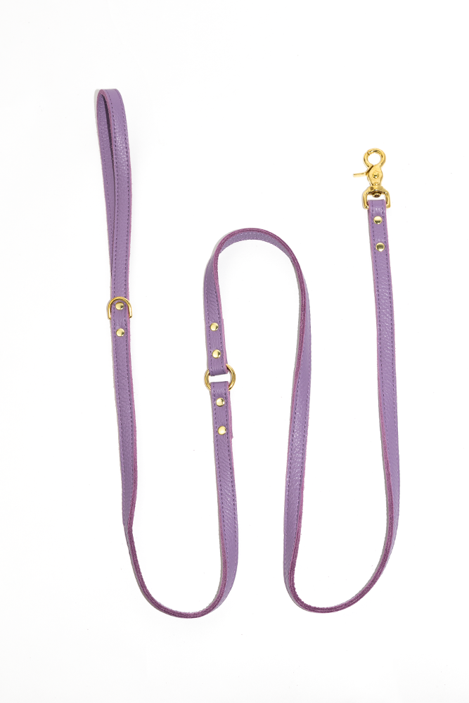 Dog leash leather with small classic grain 170 cm long | 1.5 cm wide - Soft Purple