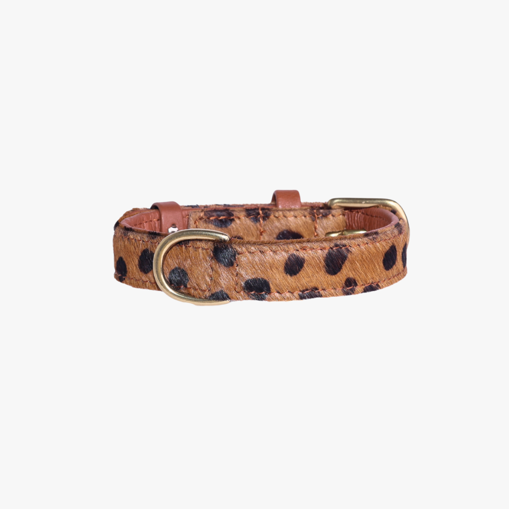 Hondenhalsband luxe leer met naam penning - Cheetah