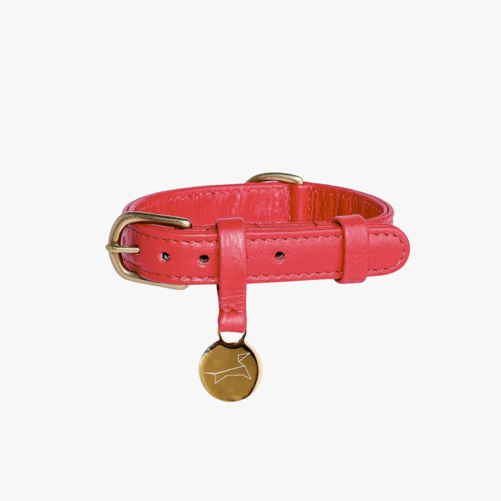 Leren hondenhalsband Royal Red met messing details