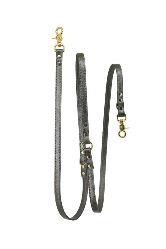 Hands-free adjustable leather dog leash - Titanium (police leash)