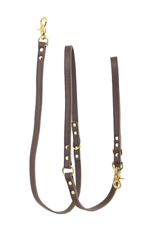 Hands-free adjustable leather dog leash - Espresso brown (police leash)