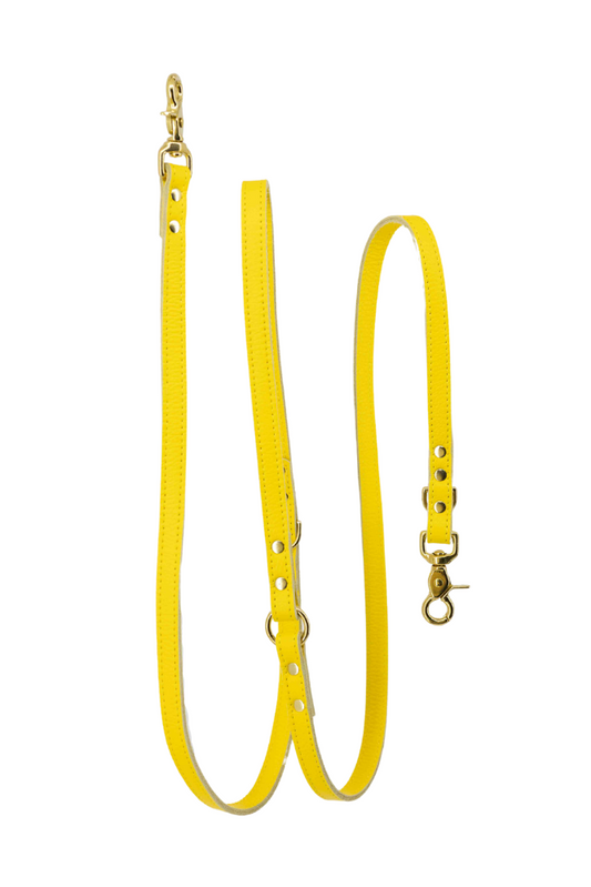 Hands-free adjustable leather dog leash - Yellow (police leash)