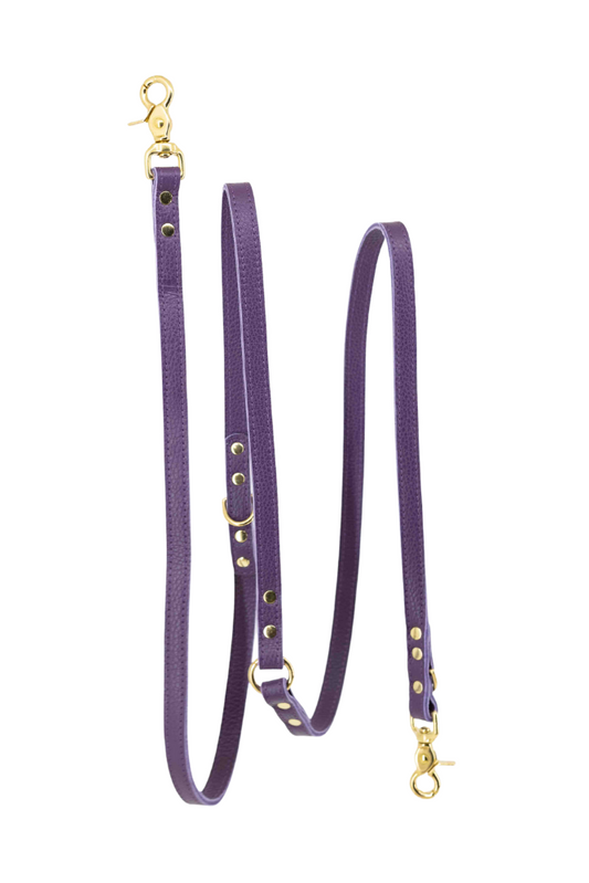 Hands-free adjustable leather dog leash - Very Peri Purple (police leash)