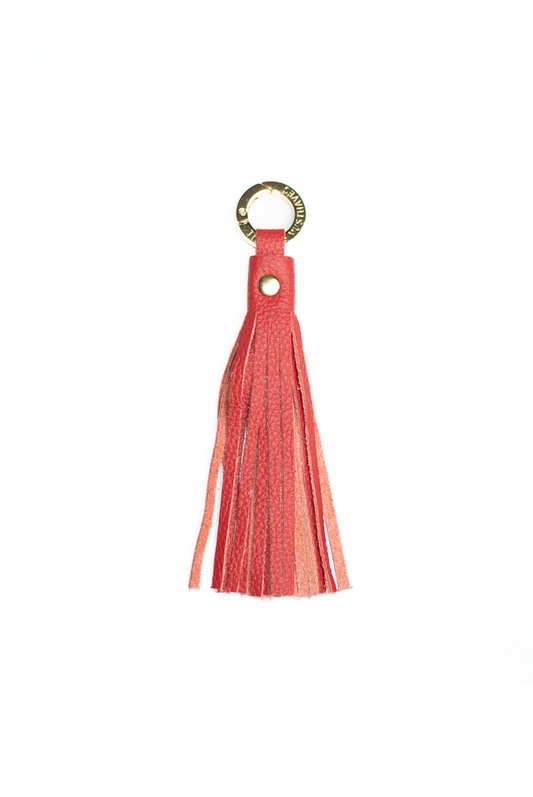 Tassel leather for dog leash or bunch of keys - Lipstick red